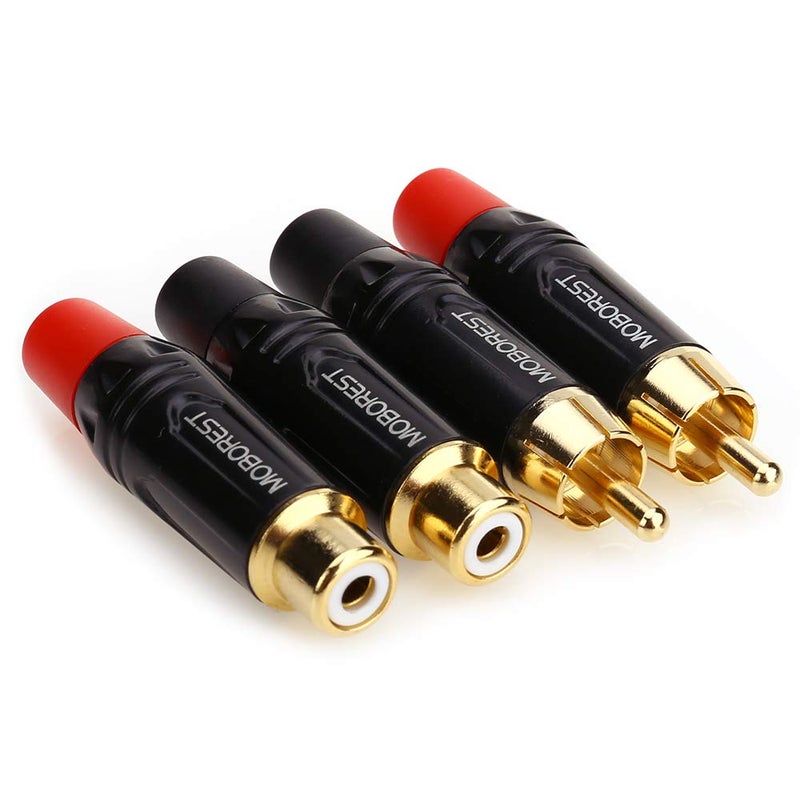 MOBOREST RCA Male, Female Plug Adapter Audio Phono Gold Plated Solder 24K Gold Speaker Plugs RCA Jack Cable Connector Adapter(RCA Female*2P+Male*2P) - Image 5